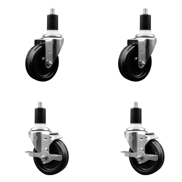 4'' Phenolic Wheel Swivel 1-1/2'' Expanding Stem Caster Set 2 Brakes, 4PK